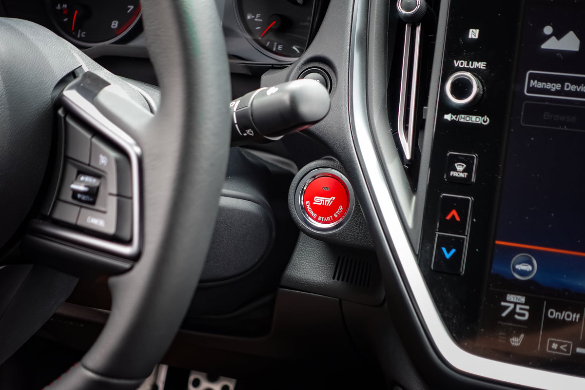 Noble Essentials Race Red Push to Start Cover with Hole - 15-22 WRX, 15-21 STI, 13-18 Crosstrek, 14-18 Forester