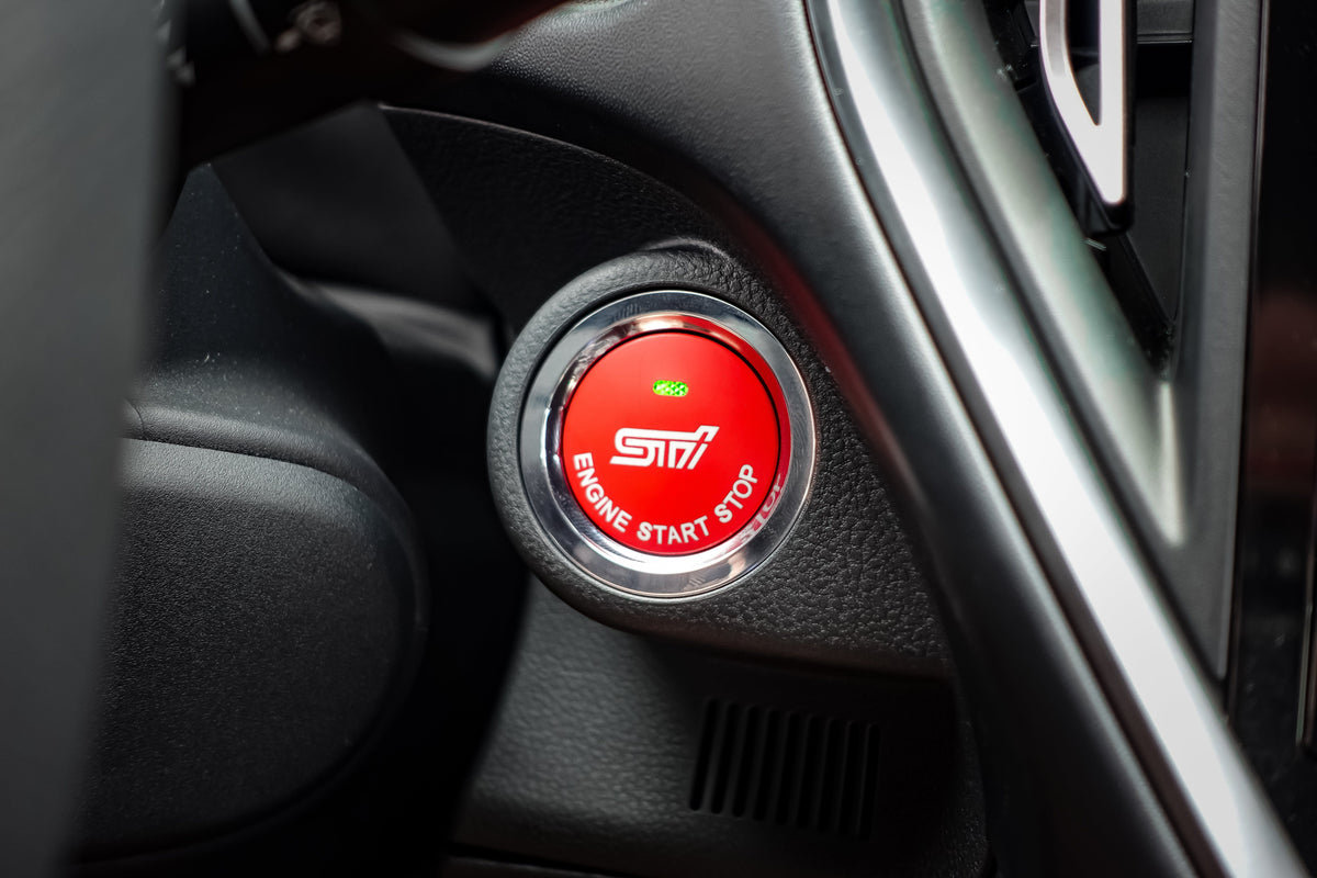 Noble Essentials Race Red Push to Start Cover with Hole - 15-22 WRX, 15-21 STI, 13-18 Crosstrek, 14-18 Forester