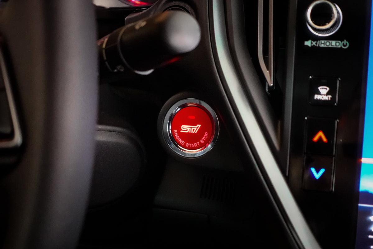 Noble Essentials Race Red Push to Start Cover with Hole - 15-22 WRX, 15-21 STI, 13-18 Crosstrek, 14-18 Forester