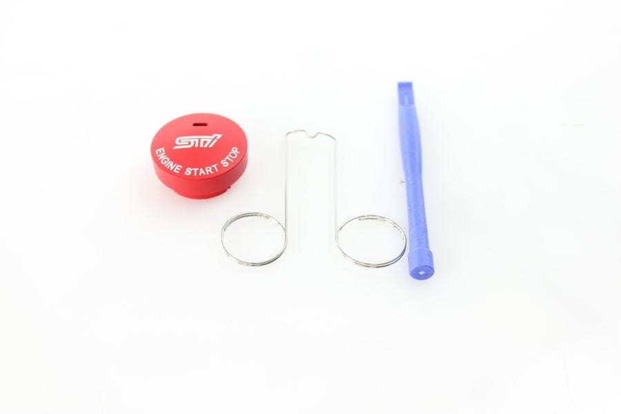 Noble Essentials Race Red &quot;STI&quot; Push to Start Cover with Hole - 15-22 WRX, 15-21 STI, 13-17 Crosstrek, 14-18 Forester